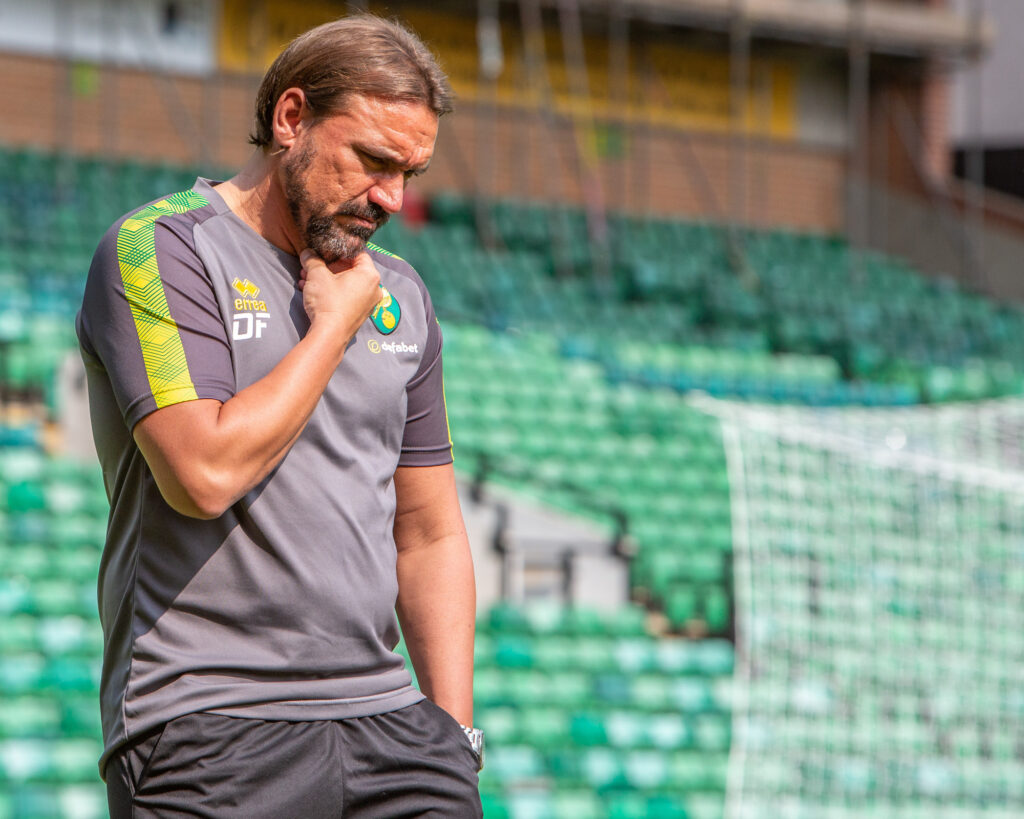 Daniel Farke trains the Norwich City Team at an open session ahead of the team's first Premier League match against Liverpool on August 9th - Photography Lee Blanchflower - Blanc Creative