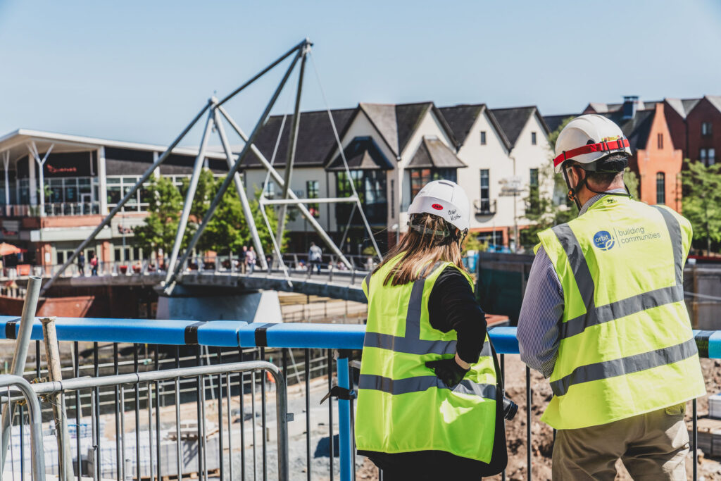 Building site project managers survey St Annes Quarter in Norwich during the building phase. Construction Industry Photography