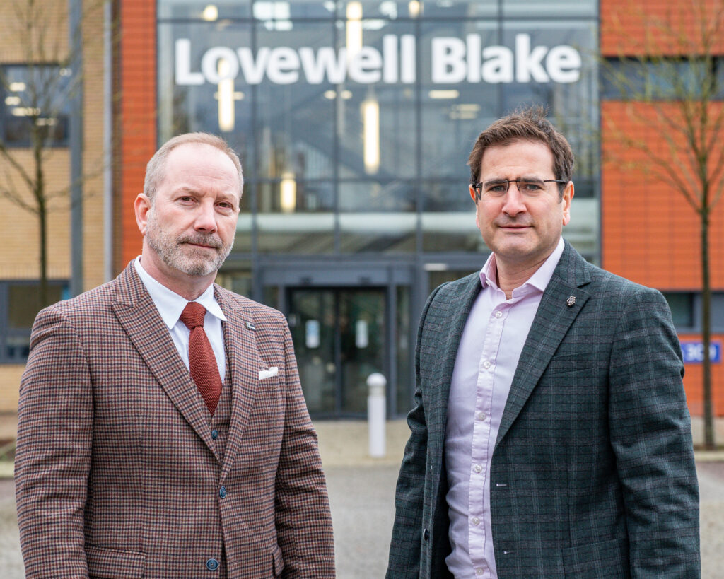 Kevin Bunting, Managing Partner for Lovewell Blake stands with Simon Watson, Corporate Services Partner outside the Norwich branch of Lovewell Blake Chartered Accountants and Financial Planning - Norwich Photography by Lee Blanchflower, Blanc Creative